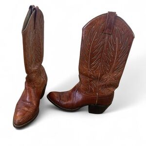 Dan Post Women’s Cowboy Boots – Size 5.5C – Genuine Lizard Leather Tan Brown